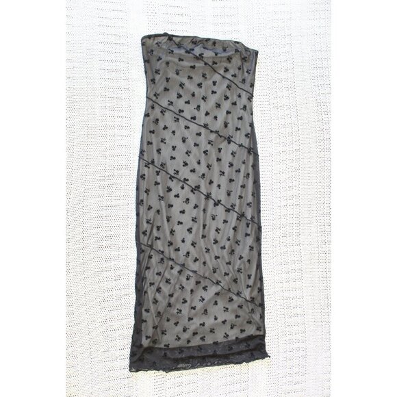 VTG Misty Rose Floral Mesh Overlay Strapless Mini Dress Size M Goth Y2K Rock - Picture 7 of 7